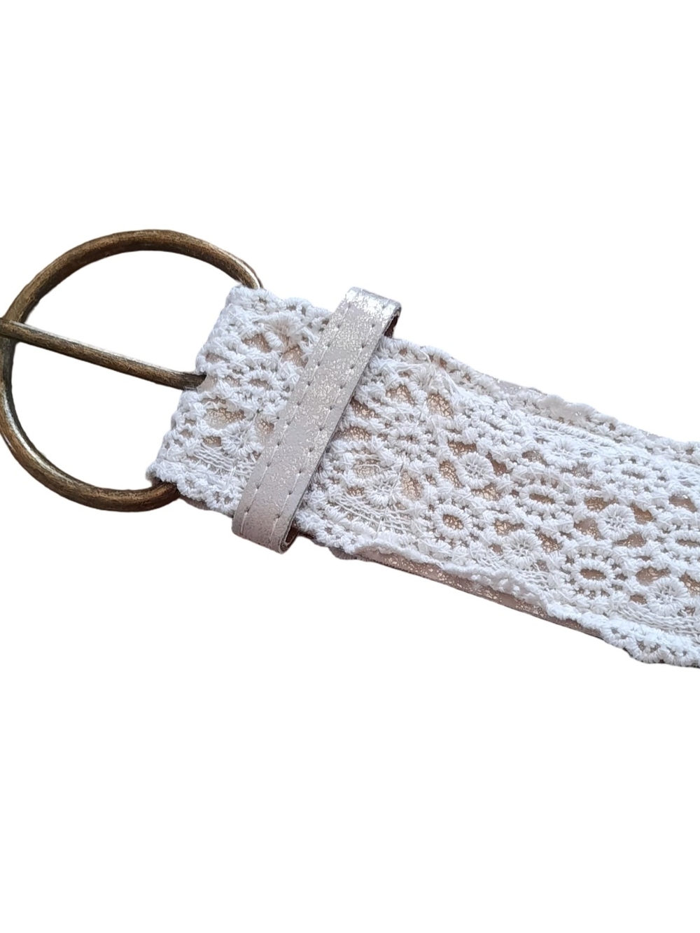White Crochet Lace Belt with Brass Ring